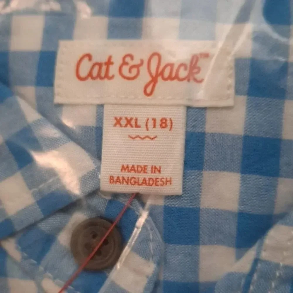 Cat & Jack Target Brand Long Sleeve Plaid Button Shirt Bluebell Blue White Plaid